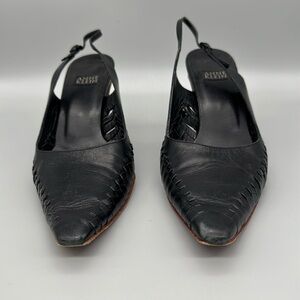 Anne Kline black leather slingback heels size 7.5